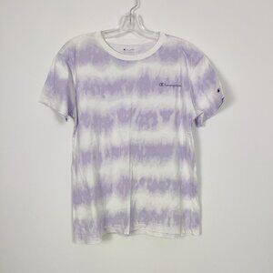 Champion Women's Tie Dye T-shirt in Purple White Size Medium Cotton Gorpcore